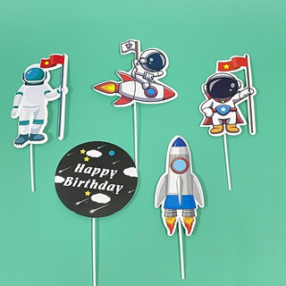Set Cắm giấy Hành tinh vũ trụ đĩa bay trang trí bánh sinh nhật, hình giấy phi hàng đoàn