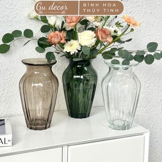 Bình hoa thủy tinh vintage Gu decor phòng ngủ, lọ hoa thủy tinh trang trí phòng khách cao cấp