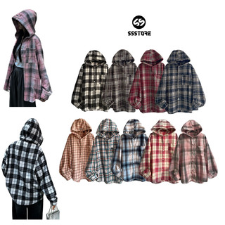  Áo Sơ Mi Flannel Tay Dài Caro Có Nón Tag Dessuu Form Nam Nữ Unisex_SSSTore