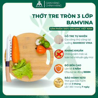 Thớt gỗ tre tròn bamvina đường kính 27cm, thớt tre tròn kháng khuẩn, dùng cho nhà bếp gia đình, không tạo mùn