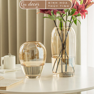 Bình hoa thủy tinh ánh vàng gudecor, lọ hoa decor phòng ngủ và trang trí phòng khách cao cấp