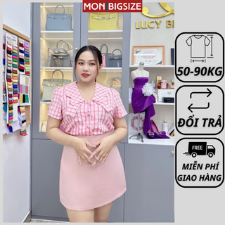 Áo bigsize nữ kiểu cổ nơ nút bọc sang chảnh vải cotton lạnh dự tiệc đi chơi sang chảnh MON big size 50 - 90kg