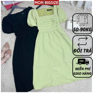 Váy bigsize nữ đầm dự tiệc đi chơi kiểu cổ vuông xếp ly ngực vải xốp mềm mịn MON big size 50 - 90kg