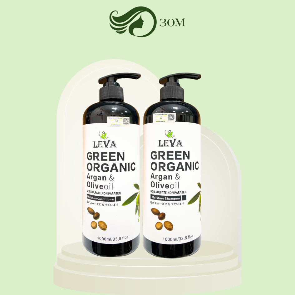 Dầu Gội Xả LEVA GREEN ORGANIC 500ml -1000ml phục hồi kiềm dầu sạch gàu, mềm mượt hương thơm nước hoa