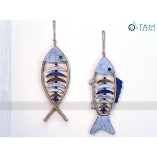 [Cỡ lớn - 2 kiểu] Dây treo cá gỗ xương lớn viền dây thừng DTR-BIEN-15