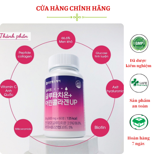 Viên Uống Trắng Da Glutathione Collagen Trẻ Hóa Làn Da Nội Địa Hàn ( Hàng Auth )