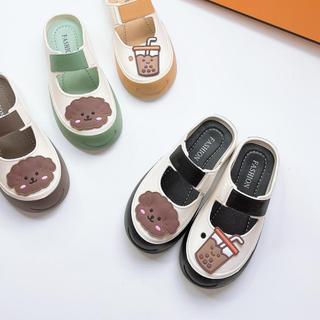 JY804-C3 (GẤU TRÀ SỮA) - Giày Lỗ Bao Đầu nữ  đế dày mùa hè đế màu phối nhiều sticker hoạt hình