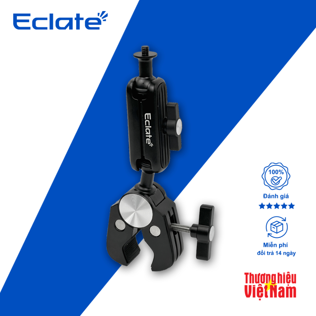 [Eclate] Ngàm Kẹp Cua Đa Năng (Super Clamp) Kèm Tay Ma Thuật (Magic Arm) - 360 Độ, Hợp Kim Nhôm Cho 