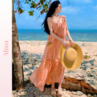 Váy 2 dây nữ bigsize dáng dài chất đũi Hàn cao cấp màu hồng pastel Váy maxi mùa hè đi biển dáng A đuôi cá bầu VAY006