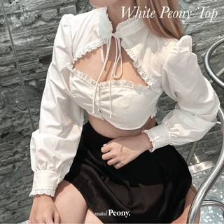 Áo sơ mi croptop phối ren White Peony Top A002 Muted Peony