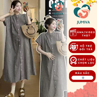 Đầm Suông, Váy Bầu Mùa Hè Thiết Kế Dáng Dài Sọc Kẻ Caro Chất Vải Mát Mẫu Mới Trend 2025 JUMIVA
