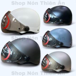 Nón Bảo Hiểm Sơn Nhám Nửa Đầu Gắn Kính Cao Cấp - Mũ Bảo Hiểm Kính Xám Khói Chống Tia UV- Freesize Nam Nữ