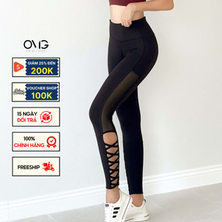 Quần tập gym, yoga nữ bikini passport kiểu dáng dài phối lưới & đan dây cách điệu - màu đen - bg108_bl