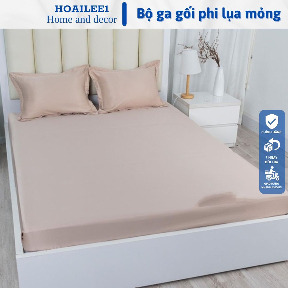 Bộ ga gối 3 món phi lụa bo chun ga mỏng, kèm 2 vỏ gối phi lụa bóng, vải phi lụa thoáng mát, họa tiết
