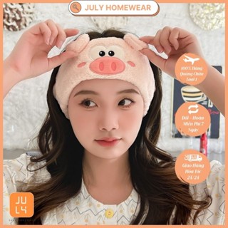 Băng đô rửa mặt tẩy trang hình lợn, phụ kiện cài tóc chất nhung san hô cao cấp JULYHOMEWEAR