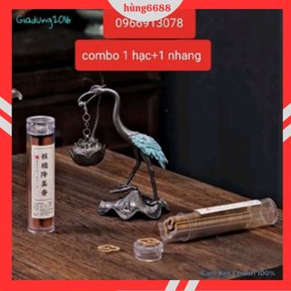 Hạc đốt trầm hương - lư xông trầm hạc tiên ngậm hoa sen hồng hạc đốt trầmương lư h hương chất liệu đồng l10