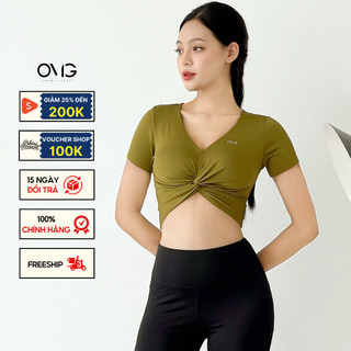 Áo tập Nữ OMG Sport kiểu croptop xoắn eo - màu Xanh rêu - BG082_MS