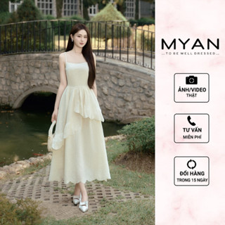  MYAN DESIGN Váy 2 Dây Maxi Dáng Xoè Thêu Hoa Thiết Kế Nhún Bèo Tầng Chất Liệu Thô Mềm Thanh Lịch Vvn042408 