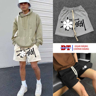 Quần đùi STU thể thao phong cách Hàn Quốc nam nữ chất nỉ da cá chân cua, quan sọt lửng trên gối phối chữ to, nhỏ DTB