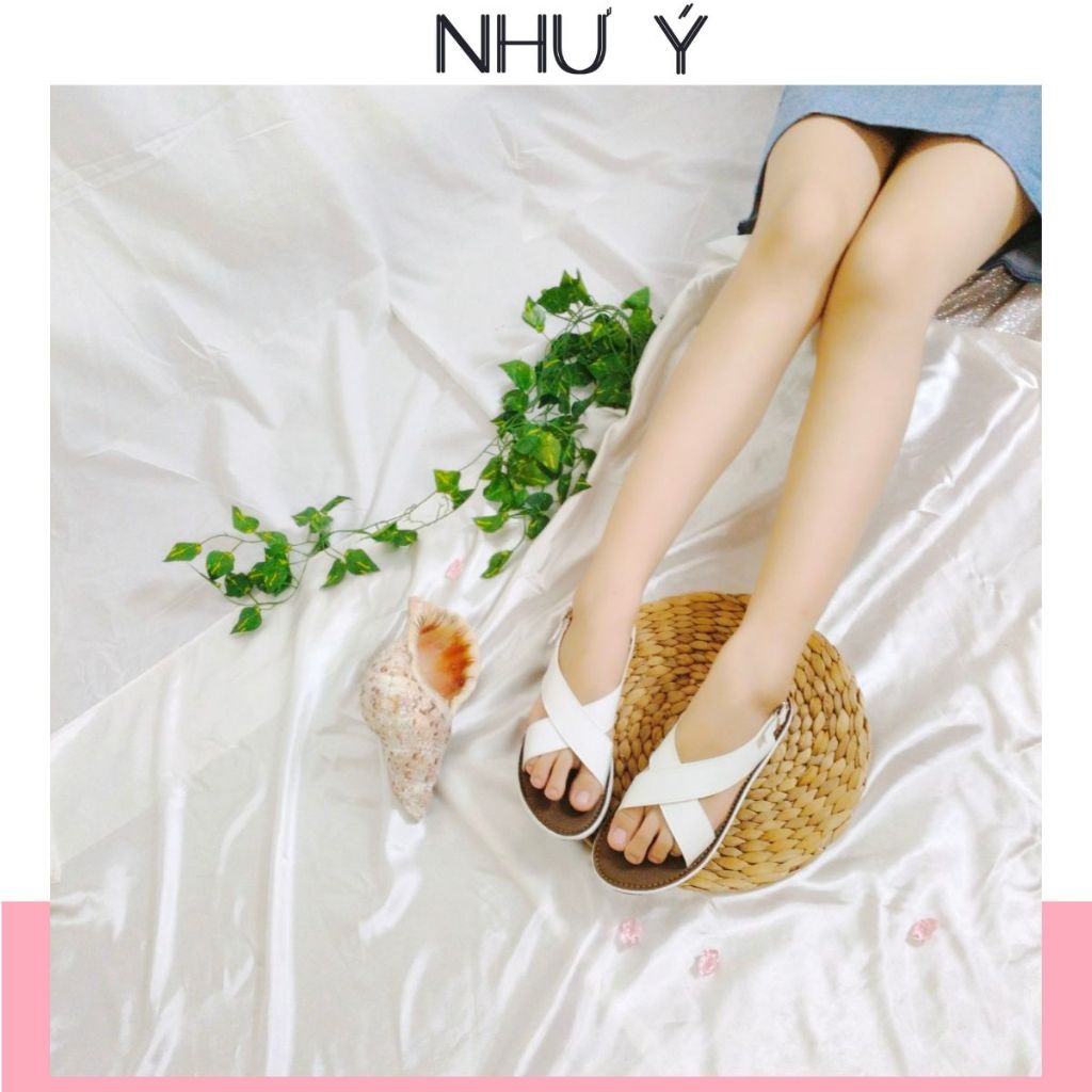 Giày sandal nữ đi học, dép quai hậu chéo gladiator kiểu basic 2 màu đen trắng trẻ trung,sành điệu