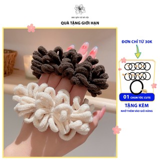 Dây buộc tóc scrunchies phong cách hàn quốc, dây chun cột tóc màu nâu, đen, trắng