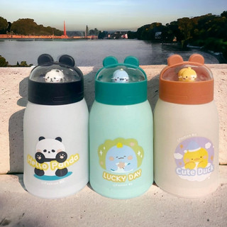 Bình Nắp Thú Tai Thỏ Rabbit Lõi Thủy Tinh Bọc Nhựa Siêu Cute (MÀU MẪU NGẪU NHIÊN)