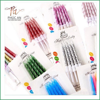 Vỉ 10 Nến Xoắn Nhũ cắm bánh sinh nhật màu đẹp