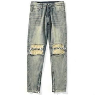 Quần jean nam unisex rách gối vá vải cực đẹp, quần bò nam ống suông khoá kéo điều chỉnh ống form rộng thời trang 2768
