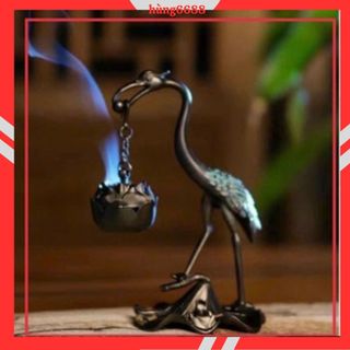 Hạc đốt trầm hương - lư xông trầm hạc tiên ngậm hoa sen hồng hạc đốt trầm hương lư hương chất liệu đồng l10