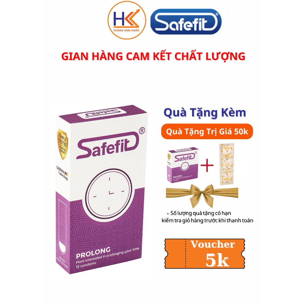 Bao cao su Siêu mỏng Siêu Kéo dài thời gian SafeFit Prolong - 12 chiếc + tặng hộp 3 chiếc cùng loại