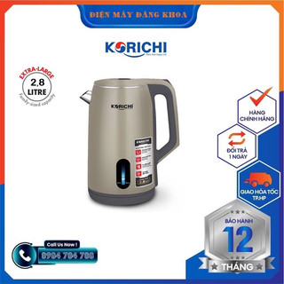 Tặng phích cắm điện có hoặc ko tuỳ đợt ) ấm siêu tốc 2 lớp korichi krc-5128 dung tích 2.8l