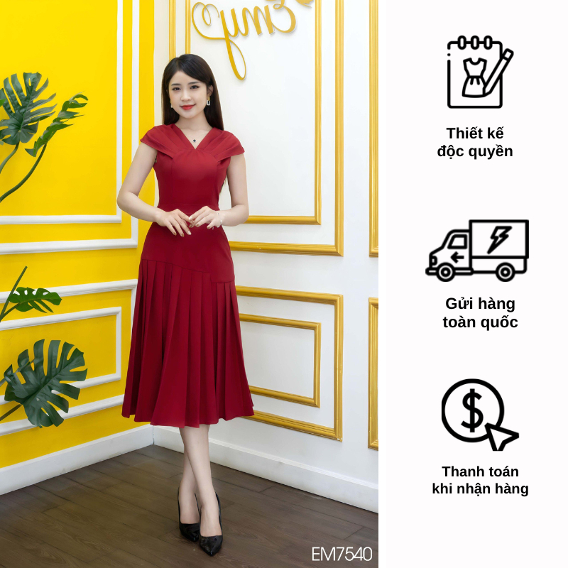 Đầm EMY EM7540 Xoè Đỏ Ply Cổ