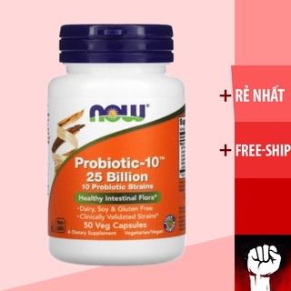 Now Probiotic-10-25 Billion [50 viên] Cân bằng hệ vi khuẩn đường ruột, giảm rối loạn tiêu hóa Chính Hãng Muscle Fitness