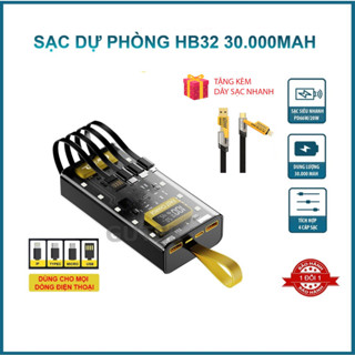 [TẶNG CÁP SẠC NHANH] Sạc Dự Phòng 30000 mAh Hỗ Trợ Sạc Nhanh 120W Thiết Kế Trong Suốt, Có Đèn Led