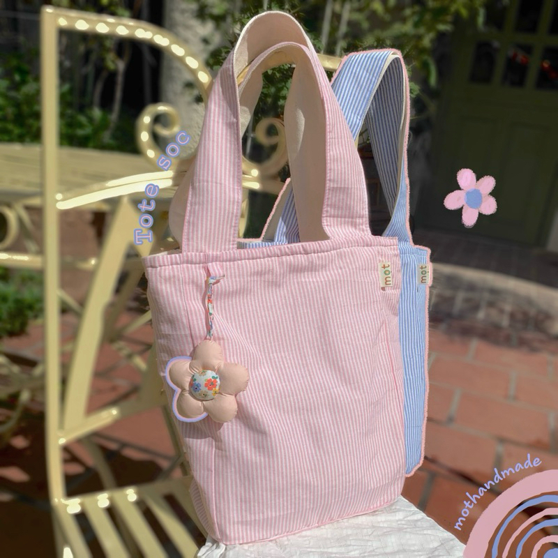 Túi tote SỌC khoá kéo, 2 lớp dày dặn _Mọthandmade