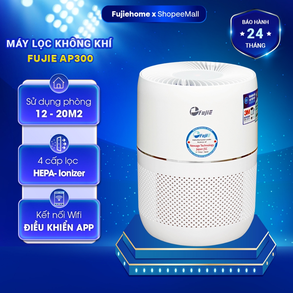 Máy lọc không khí 12-18m2 FUJIE AP300 nhập khẩu, 4 cấp lọc HEPA 3M Mỹ Ionizer kết nối Wifi thông min