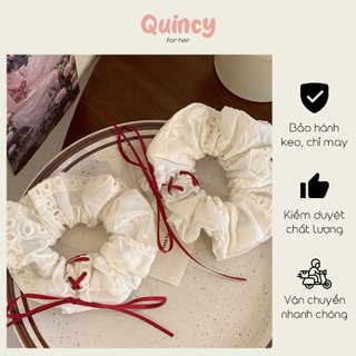 Dây Cột Buộc Tóc Scrunchies Đính Ruy Băng Đỏ Dễ Thương