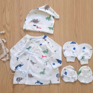 Set áo cột dây kèm nón, bao tay bao chân cotton sơ sinh cho bé - bunnybaby