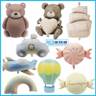 Bóng bay sinh nhật hình gấu nâu, máy bay tone màu pastel hàn quốc mẫu mới