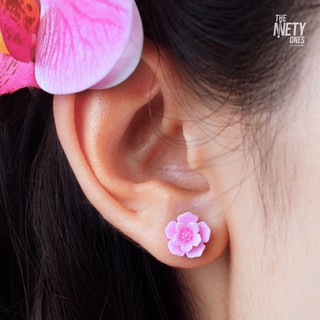 Khuyên tai hoa màu hồng - Phụ kiện đi biển - Pink Tropical Flower Earrings