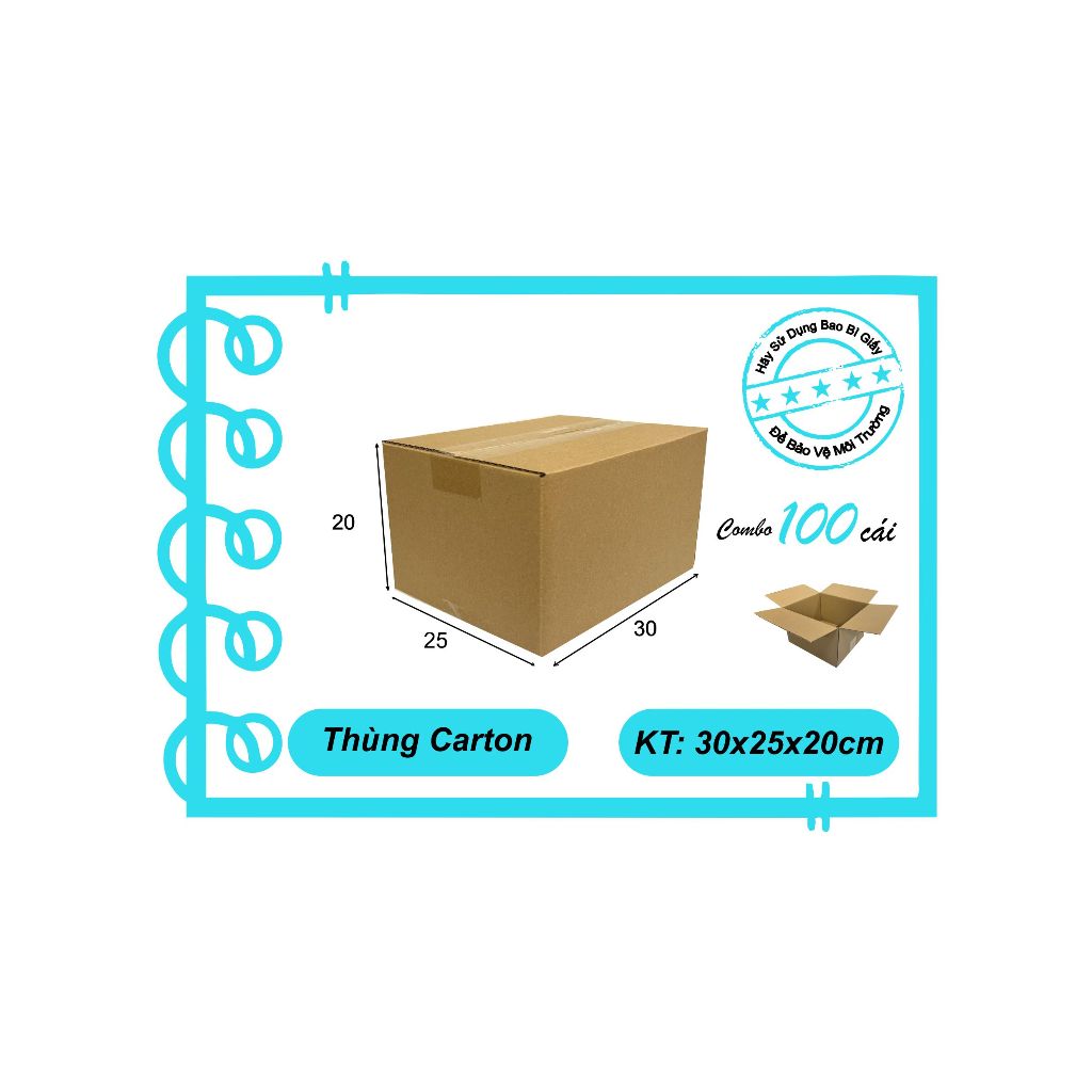 Combo 100 Thùng Carton Size 30x25x20 cm
