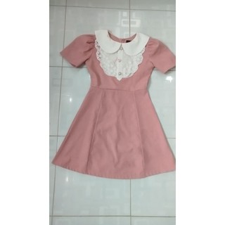 Thanh lý đầm nhung cổ sen phối ren free size hồng nude