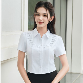 Áo sơ mi nữ dáng croptop kẹp nơ cầu ngực LAMER O61R24H018