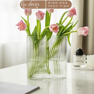 Bình hoa thủy tinh kiểu dáng lượn sóng GU DECOR trang trí phòng khách, decor phòng ngủ cao cấp