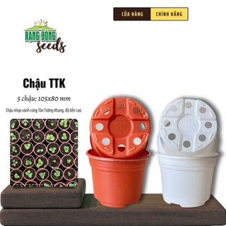 Chậu Trồng Cây 105x80mm Nâu/Trắng Tân Tường Khang vành cứng, chịu nhiệt - Rạng Đông Seeds