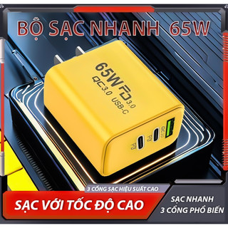 Sạc nhanh 65W gồm 1 cổng QC4.0 USB và 2 cổng PD Type C dùng cho nhiều thiết bị cùng lúc JUYUPU