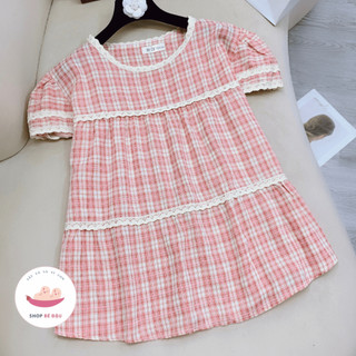 Áo Bầu Thời Trang dáng babydoll kẻ Caro mặc hè
