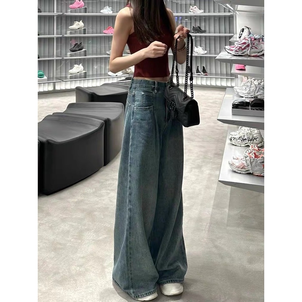 Quần jean xuông ly trước ống rộng Figoshop, quần bò hách dáng, quần jeans ống rộng thời trang hàn quốc Quanjeanxuong7224