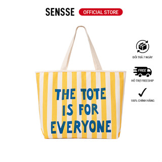  Túi Tote Vải Canvas Kẻ Sọc Đeo Vai "For Everyone" Sensse Có Khóa Kéo Cỡ Lớn Kèm Ngăn Phụ Đựng Đồ 