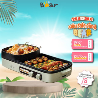 Nồi lẩu nướng điện 2 ngăn đa năng chống dính Bear DKL-E20V1, 3.5L, 2000W, Chính Hãng, BH 18 tháng